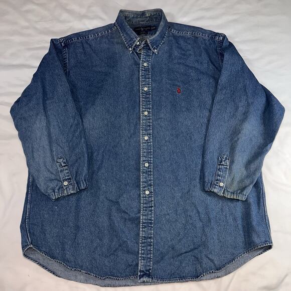 Ralph Lauren Blake Shirt Men’s Size XXL Blue Denim Button VTG *MODIFIED Sleeves - Picture 1 of 16